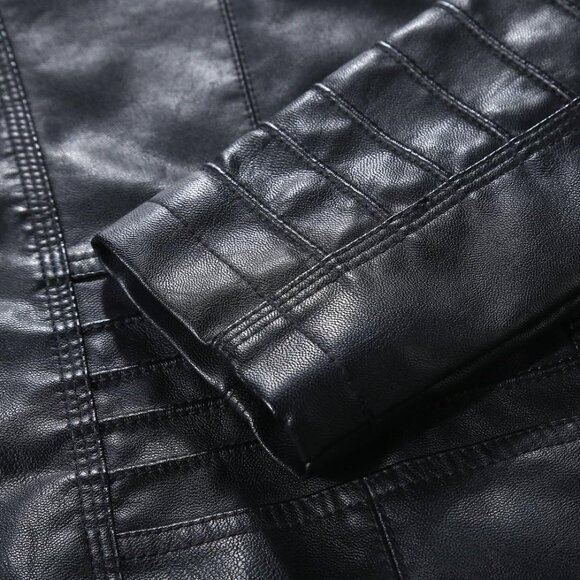 Women's Black Hooded Moto Biker Outerwear Fall Fashion Faux Leather Jacket - Picture 3 of 3